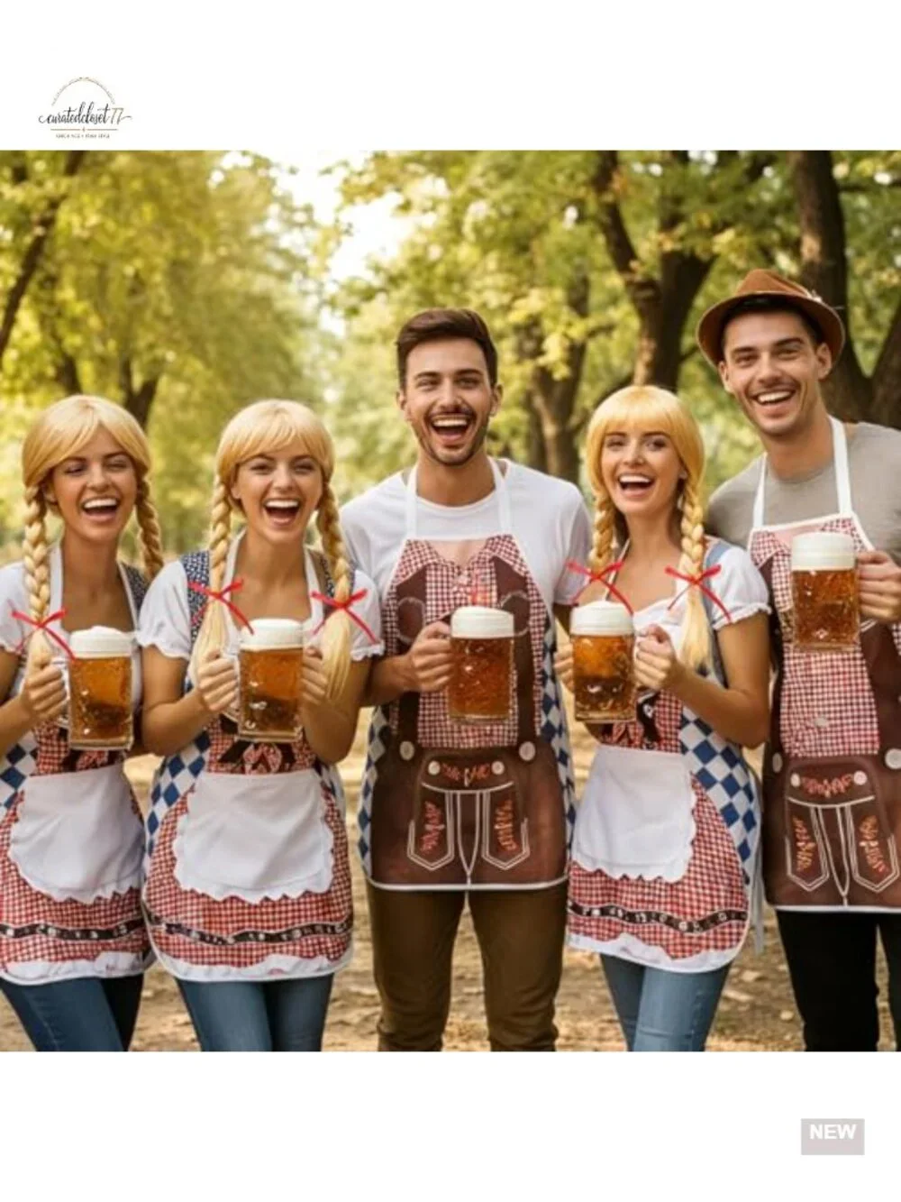 Oktoberfest Couple Aprons Hat Wig 4 Piece Set German Costume